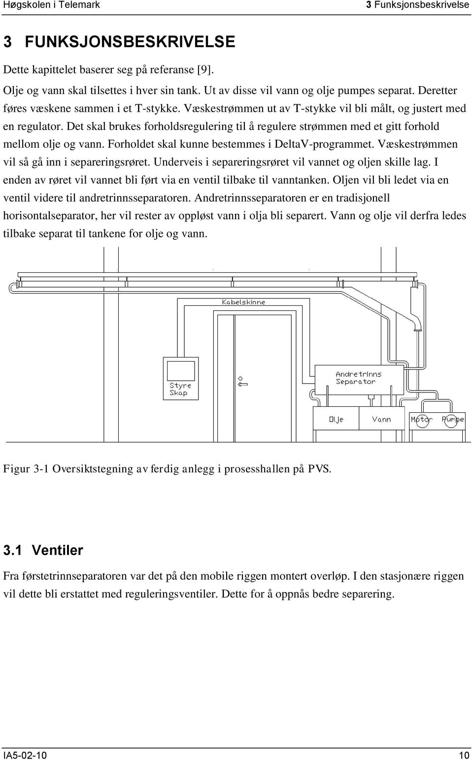 Det skal brukes forholdsregulering til å regulere strømmen med et gitt forhold mellom olje og vann. Forholdet skal kunne bestemmes i DeltaV-programmet. Væskestrømmen vil så gå inn i separeringsrøret.