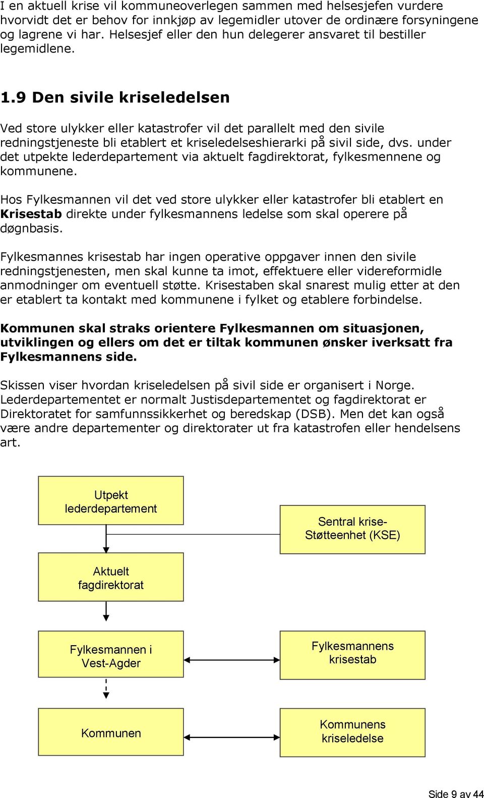 9 Den sivile kriseledelsen Ved store ulykker eller katastrofer vil det parallelt med den sivile redningstjeneste bli etablert et kriseledelseshierarki på sivil side, dvs.