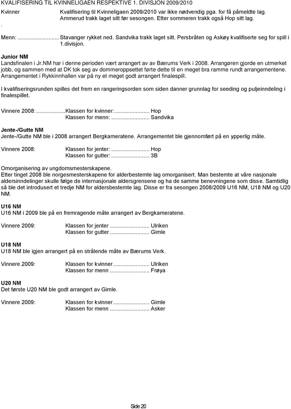 NM har i denne perioden vært arrangert av av Bærums Verk i 2008.