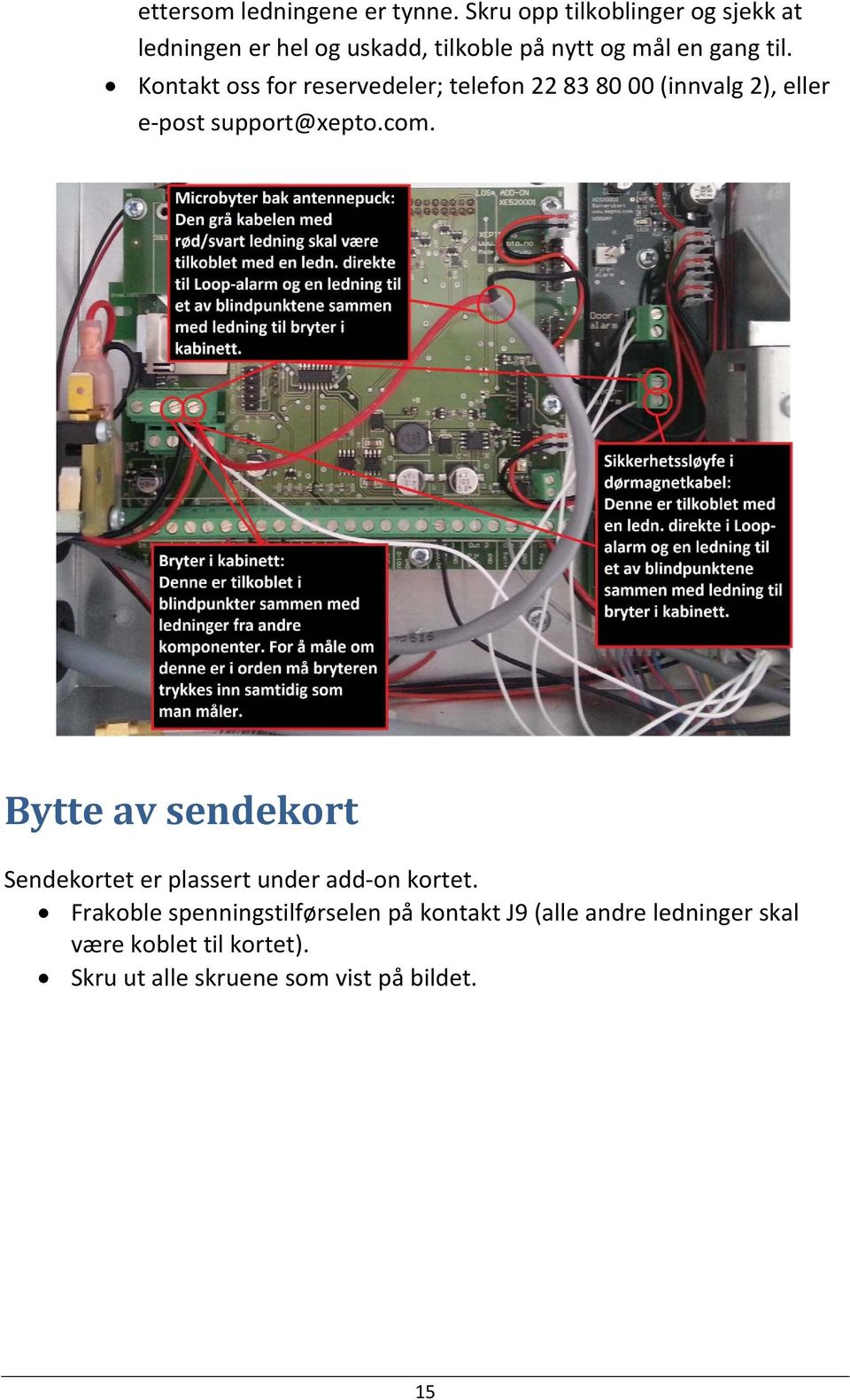 Kontakt oss for reservedeler; telefon 22 83 80 00 (innvalg 2), eller e post support@xepto.com.