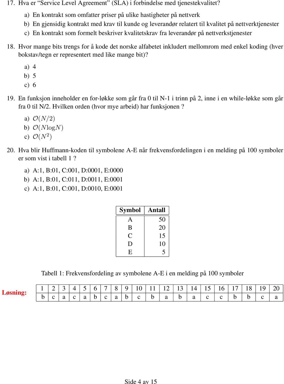 beskriver kvalitetskrav fra leverandør på nettverkstjenester 18.