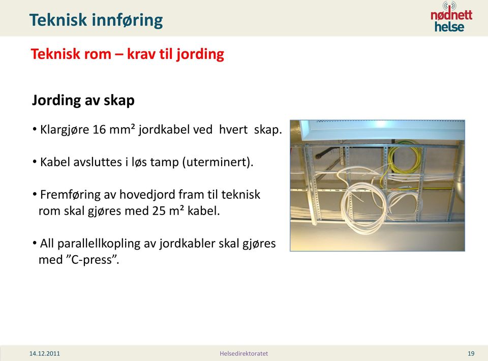 Kabel avsluttes i løs tamp (uterminert).