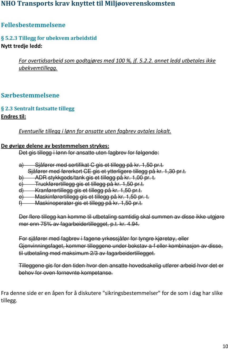 De øvrige delene av bestemmelsen strykes: Det gis tillegg i lønn for ansatte uten fagbrev for følgende: a) Sjåfører med sertifikat C gis et tillegg på kr. 1,50 pr.t. Sjåfører med førerkort CE gis et ytterligere tillegg på kr.