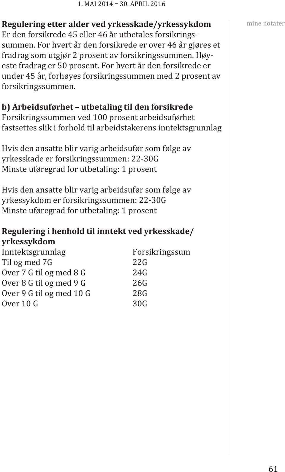 For hvert år den forsikrede er under 45 år, forhøyes forsikringssummen med 2 prosent av forsikringssummen.