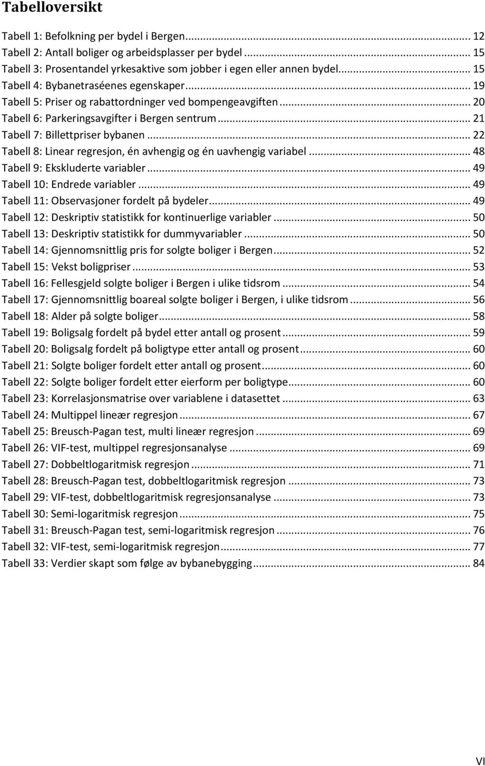 .. 22 Tabell 8: Linear regresjon, én avhengig og én uavhengig variabel... 48 Tabell 9: Ekskluderte variabler... 49 Tabell 10: Endrede variabler... 49 Tabell 11: Observasjoner fordelt på bydeler.