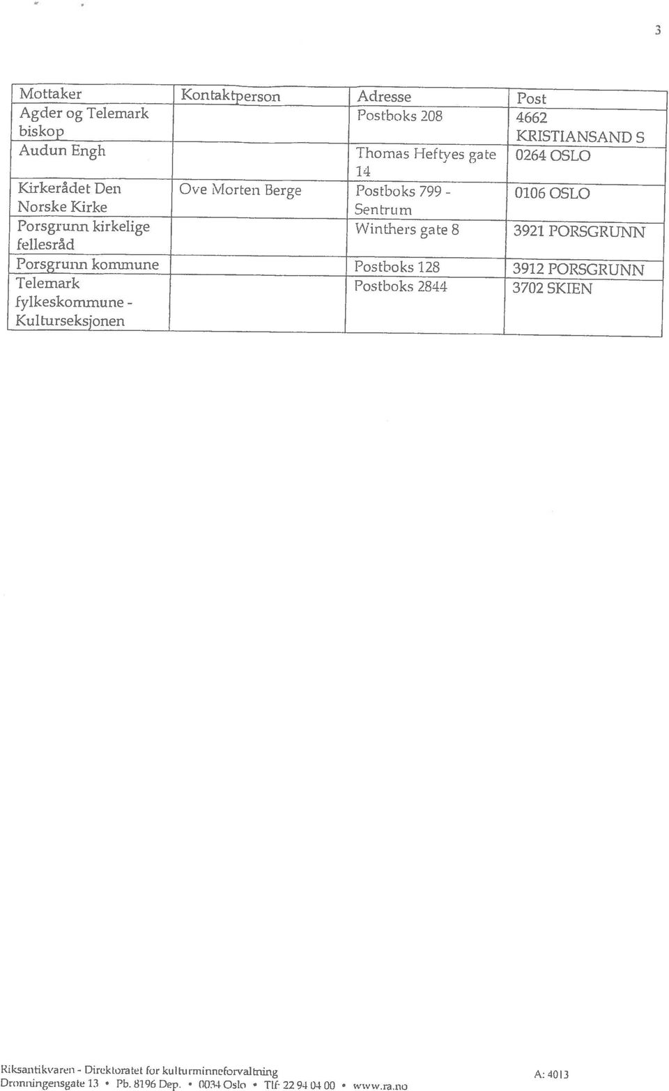 Engh Thornas Heftyes gate 0264 OSLO 5 - KRISTIANSAND 3 Dronningensgate 13 Pb. 8196 Dep. 0014 Osk TÆ 22940$ 00 www.