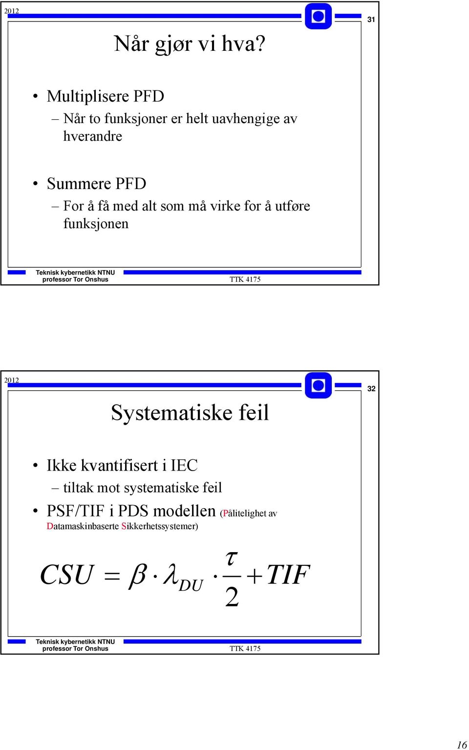 PFD For å få med alt som må virke for å utføre funksjonen Systematiske feil 32