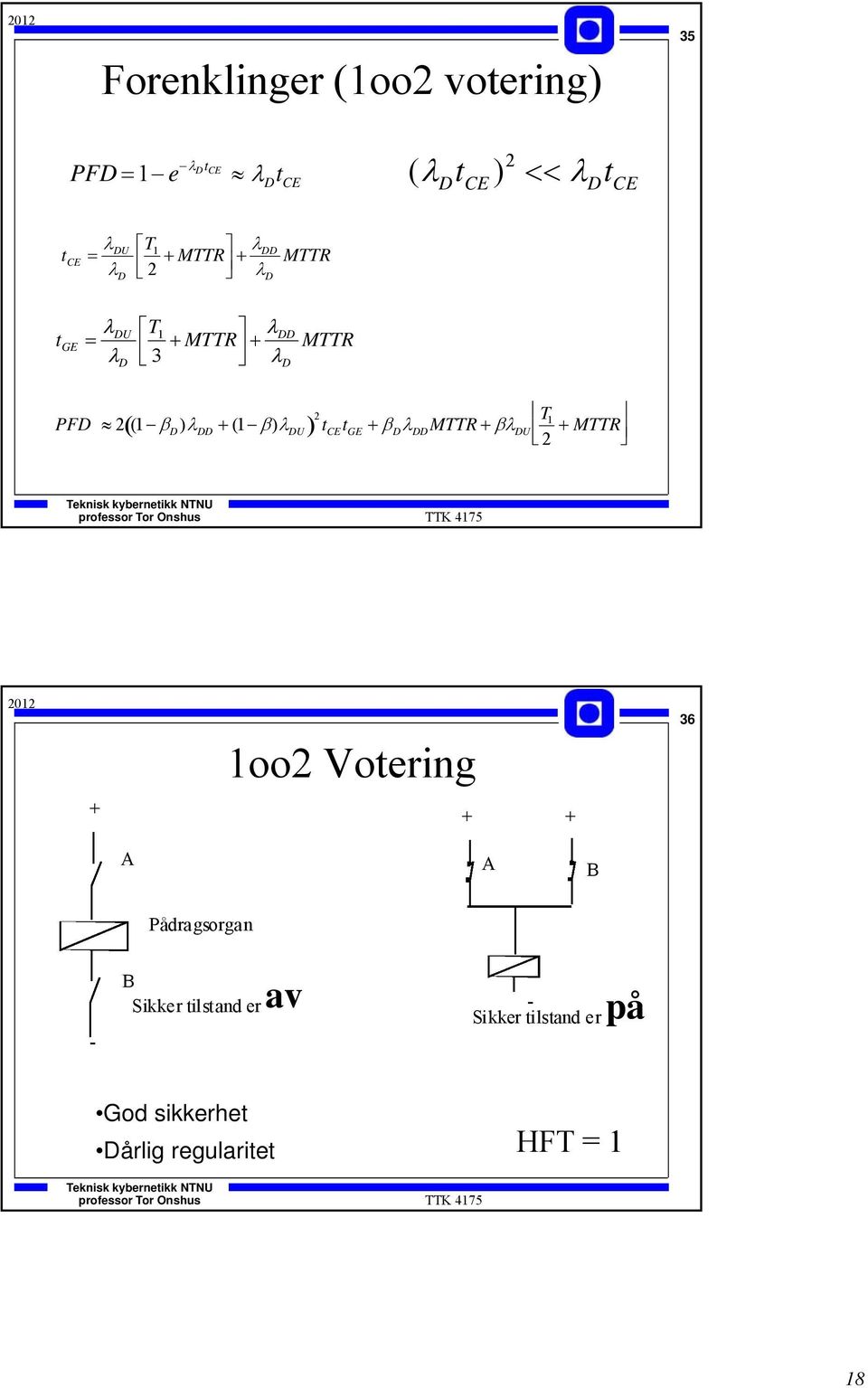 PFD 2(1 D ) DD (1 ) DU 2 MTTR + 1oo2 Votering + + 36 A A B Pådragsorgan - B