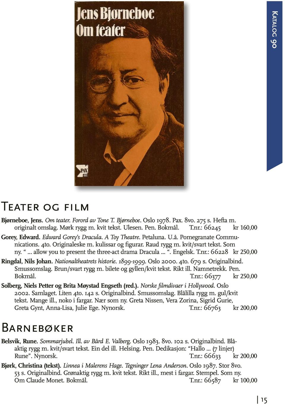 ... allow you to present the three-act drama Dracula.... Engelsk. T.nr.: 66228 kr 250,00 Ringdal, Nils Johan. Nationaltheatrets historie. 1899-1999. Oslo 2000. 4to. 679 s. Originalbind. Smussomslag.