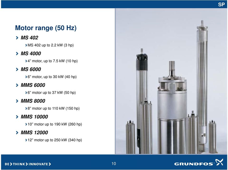 5 kw (10 hp) MS 6000 6 motor, up to 30 kw (40 hp) MMS 6000 6 motor up to