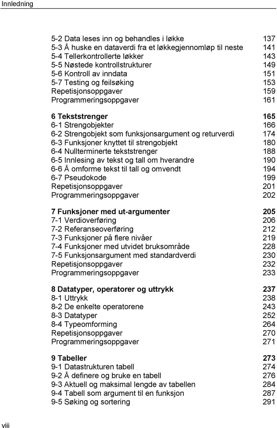 Funksjoner knyttet til strengobjekt 180 6-4 Nullterminerte tekststrenger 188 6-5 Innlesing av tekst og tall om hverandre 190 6-6 Å omforme tekst til tall og omvendt 194 6-7 Pseudokode 199