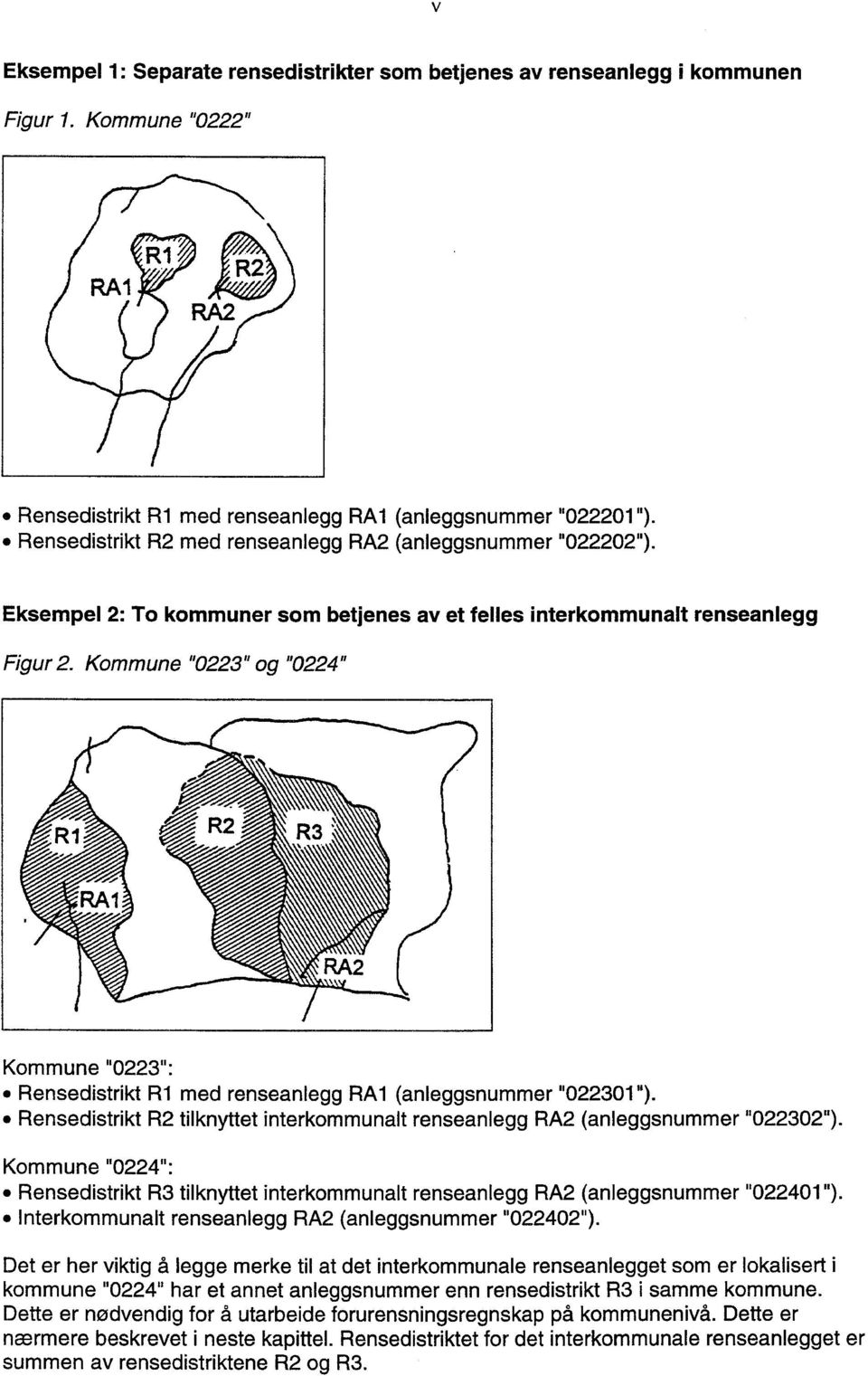 Kommune "0223" og "0224" Kommune "0223": Rensedistrikt R1 med renseanlegg RA1 (anleggsnummer "022301"). Rensedistrikt R2 tilknyttet interkommunalt renseanlegg RA2 (anleggsnummer "022302").
