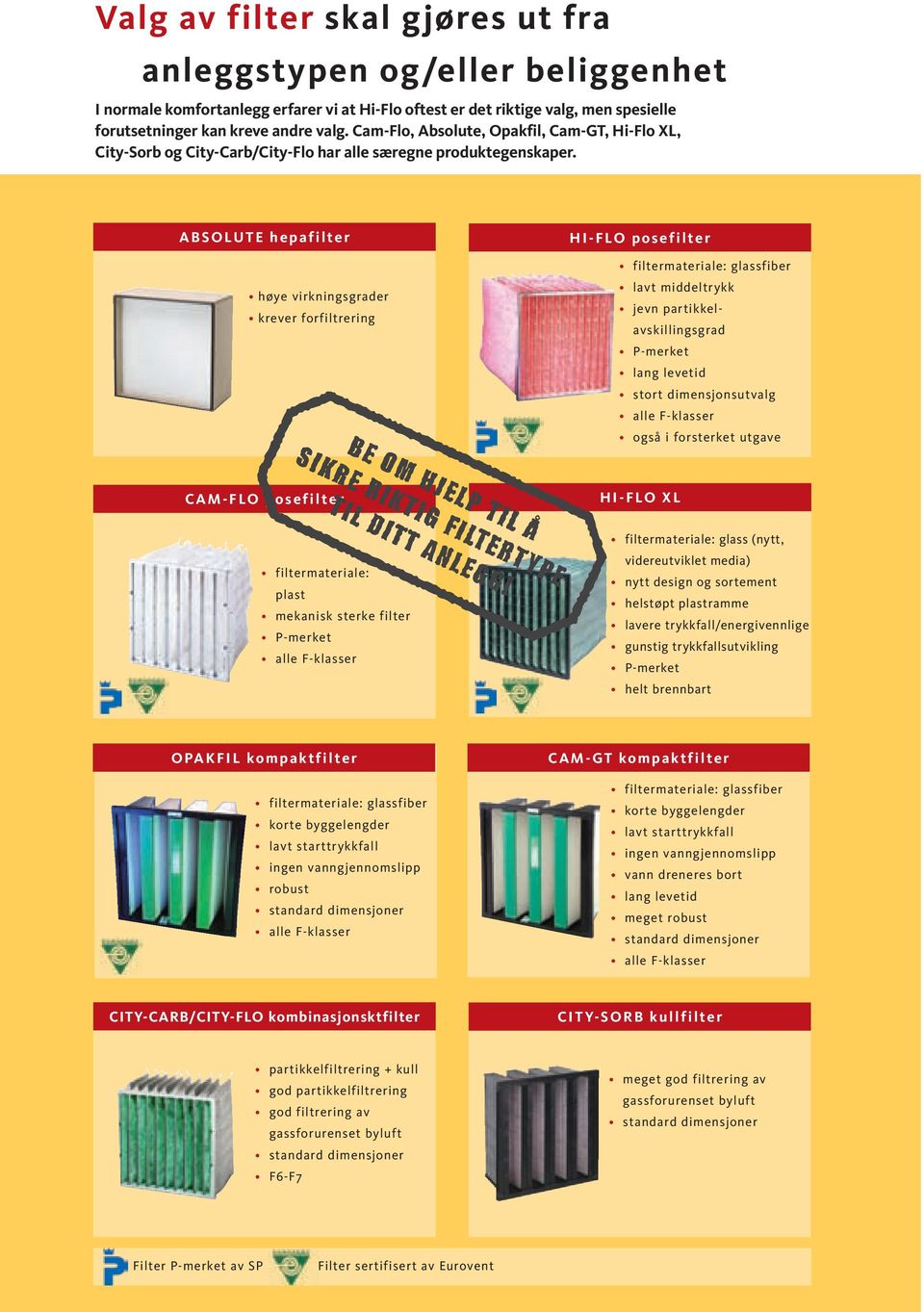 ABSOLUTE hepafilter høye virkningsgrader krever forfiltrering HI-FLO posefilter filtermateriale: glassfiber lavt middeltrykk jevn partikkelavskillingsgrad P-merket lang levetid stort dimensjonsutvalg