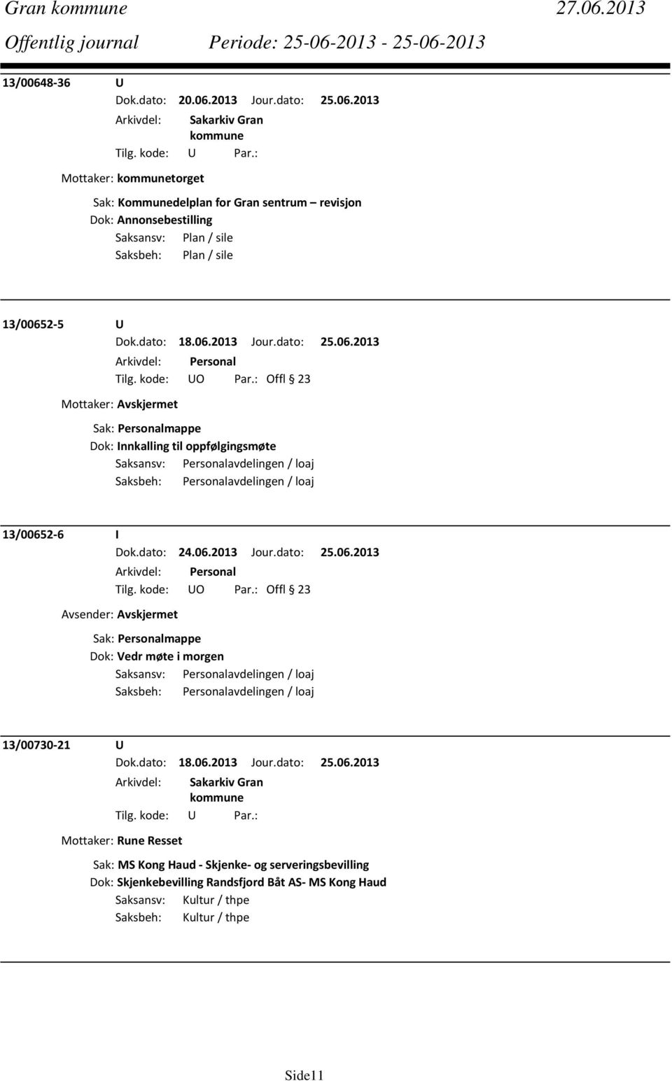 : Offl 23 Mottaker: Avskjermet Dok: Innkalling til oppfølgingsmøte Saksansv: Personalavdelingen / loaj Saksbeh: Personalavdelingen / loaj 13/00652 6 I Tilg. kode: UO Par.