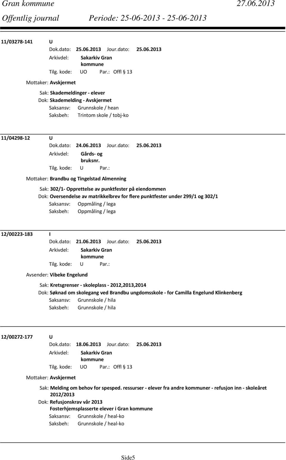 Tingelstad Almenning Sak: 302/1 Opprettelse av punktfester på eiendommen Dok: Oversendelse av matrikkelbrev for flere punktfester under 299/1 og 302/1 Saksansv: Oppmåling / lega Saksbeh: Oppmåling /