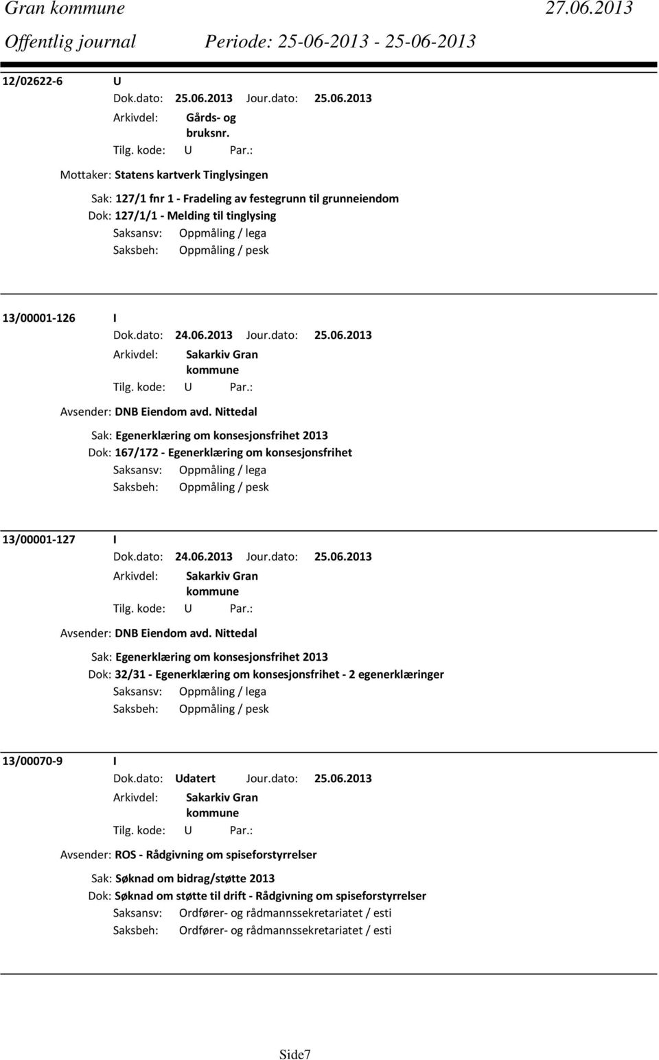 pesk 13/00001 126 I Avsender: DNB Eiendom avd.