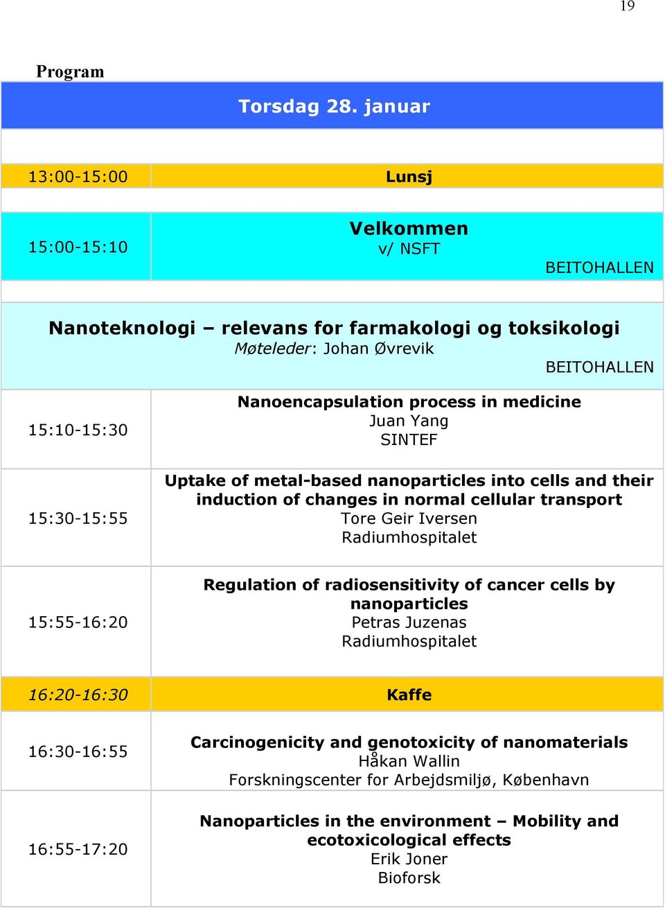 Nanoencapsulation process in medicine Juan Yang SINTEF Uptake of metal-based nanoparticles into cells and their induction of changes in normal cellular transport Tore Geir Iversen