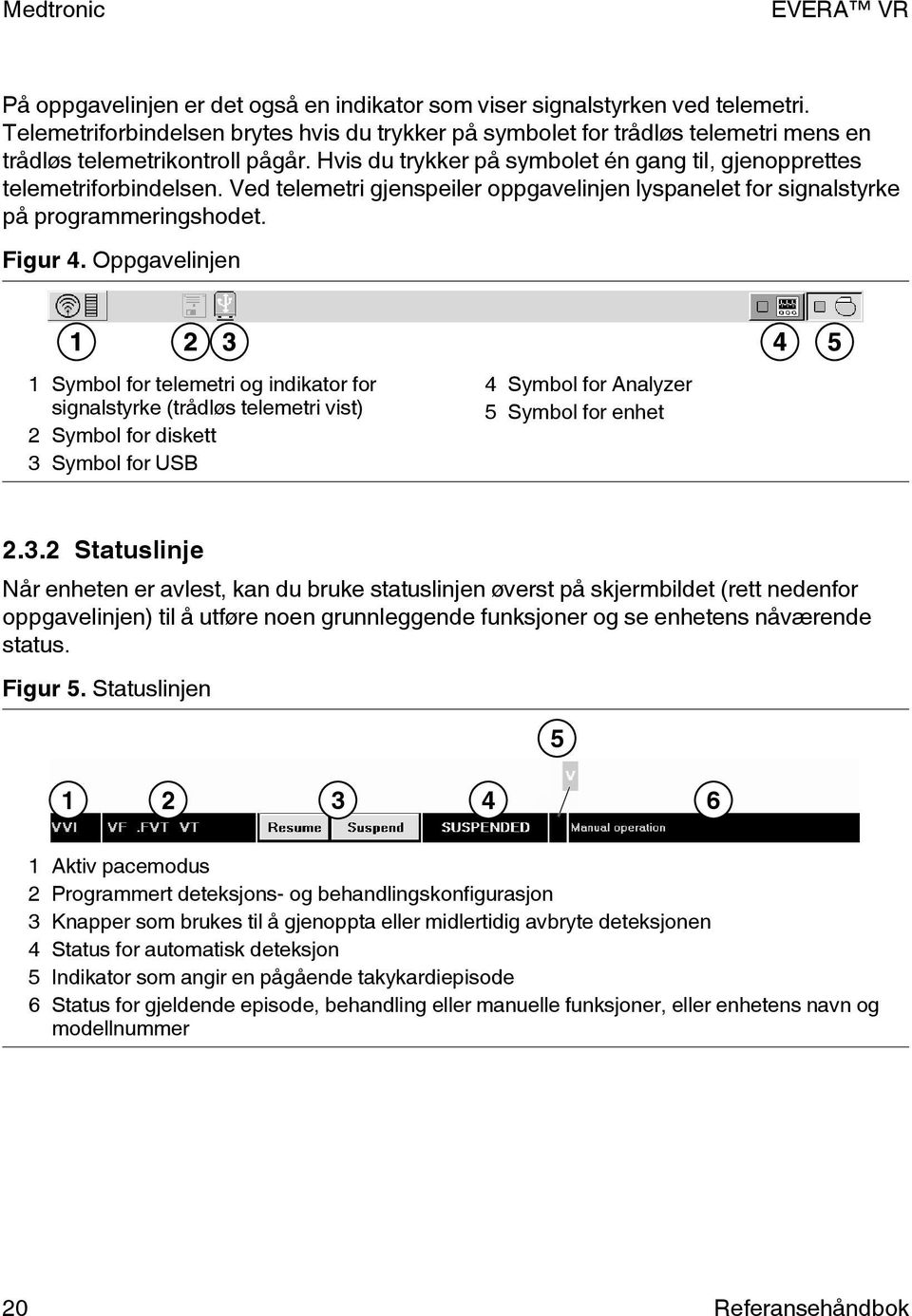 Oppgavelinjen 1 ymbol for telemetri og indikator for signalstyrke (trådløs telemetri vist) 2 ymbol for diskett 3 