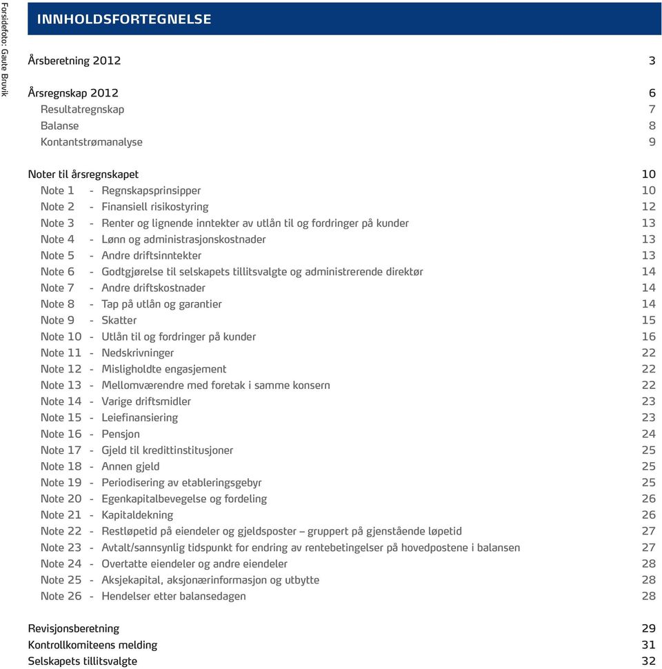 Godtgjørelse til selskapets tillitsvalgte og administrerende direktør 14 Note 7 - Andre driftskostnader 14 Note 8 - Tap på utlån og garantier 14 Note 9 - Skatter 15 Note 10 - Utlån til og fordringer