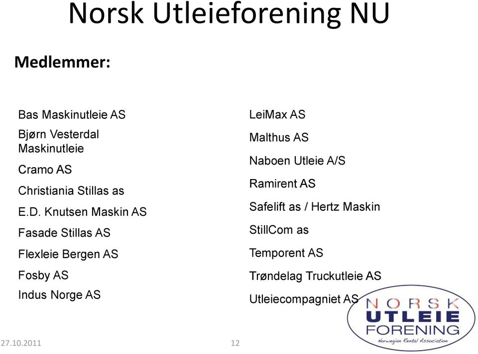 Knutsen Maskin AS Fasade Stillas AS Flexleie Bergen AS Fosby AS Indus Norge AS LeiMax AS