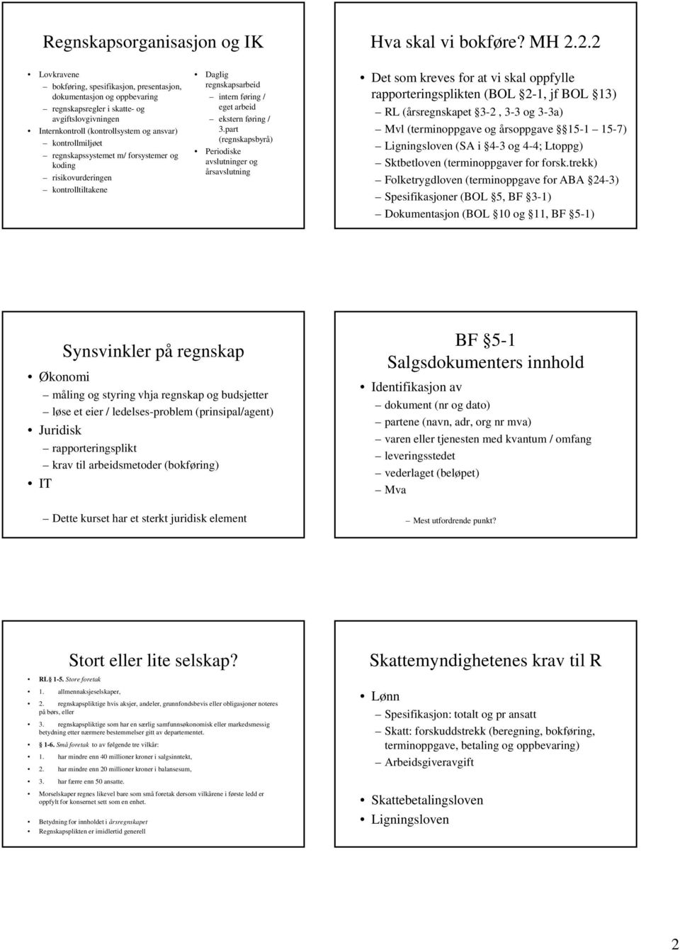 regnskapssystemet m/ forsystemer og koding risikovurderingen kontrolltiltakene Daglig regnskapsarbeid intern føring / eget arbeid ekstern føring / 3.