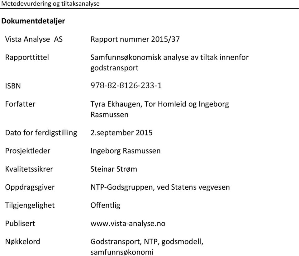 innenfor godstransport 978-82- 8126-233- 1 Tyra Ekhaugen, Tor Homleid og Ingeborg Rasmussen 2.