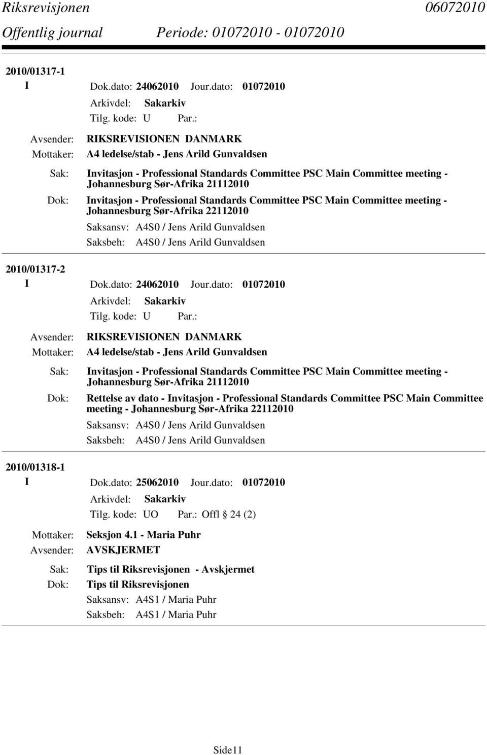 Professional Standards Committee PSC Main Committee meeting - Johannesburg Sør-Afrika 22112010 Saksansv: A4S0 / Jens Arild Gunvaldsen Saksbeh: A4S0 / Jens Arild Gunvaldsen 2010/01317-2 I Dok.