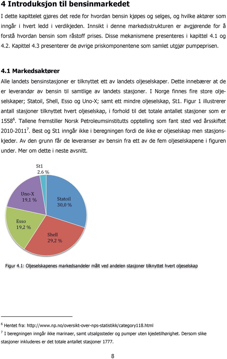 3 presenterer de øvrige priskomponentene som samlet utgjør pumpeprisen. 4.1 Markedsaktører Alle landets bensinstasjoner er tilknyttet ett av landets oljeselskaper.