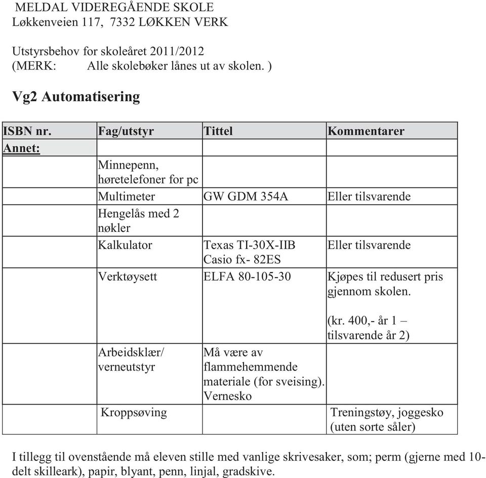 80-105-30 Kjøpes til redusert pris gjennom skolen.