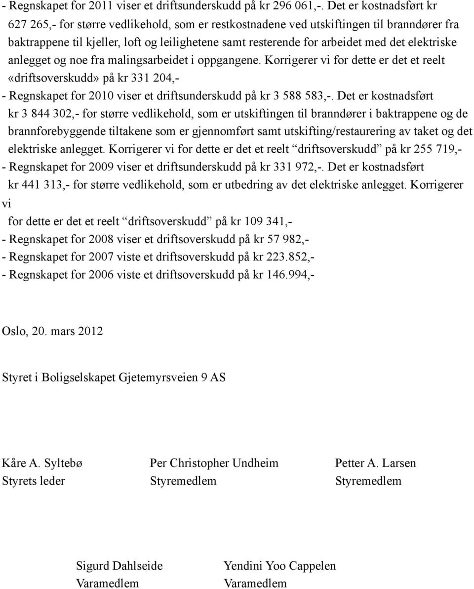 elektriske anlegget og noe fra malingsarbeidet i oppgangene.