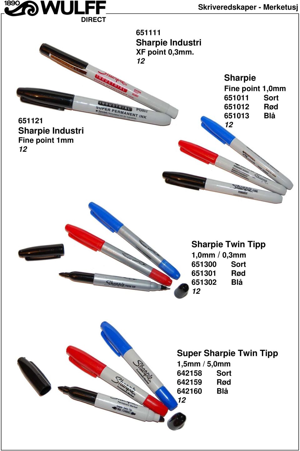 Sort 65 Rød 6513 Blå Sharpie Twin Tipp 1,0mm / 0,3mm 651300 Sort