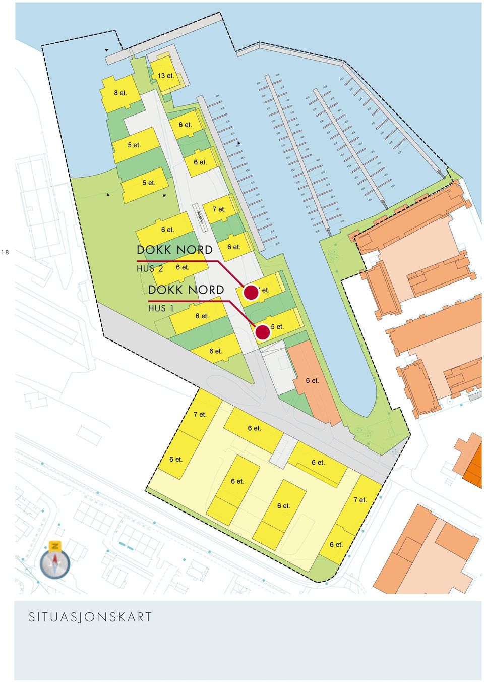 Dokk NORD 7 et. HUS 1 6 et. 5 et. 6 et. 6 et. 7 et. 6 et. 6 et. 6 et. 6 et. 6 et. 7 et. 6 et. Situasjonskart