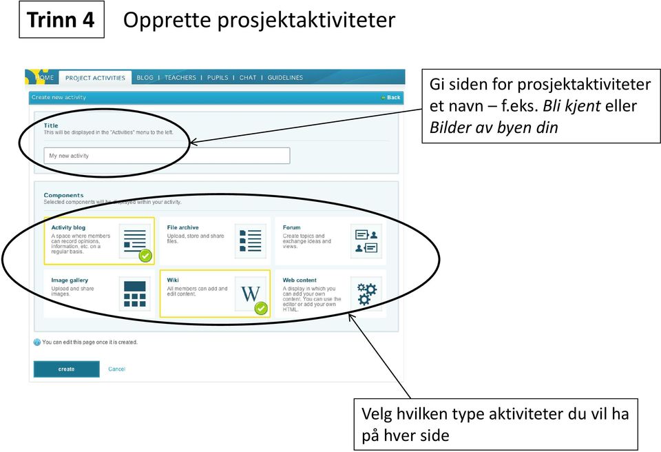 eks. Bli kjent eller Bilder av byen din