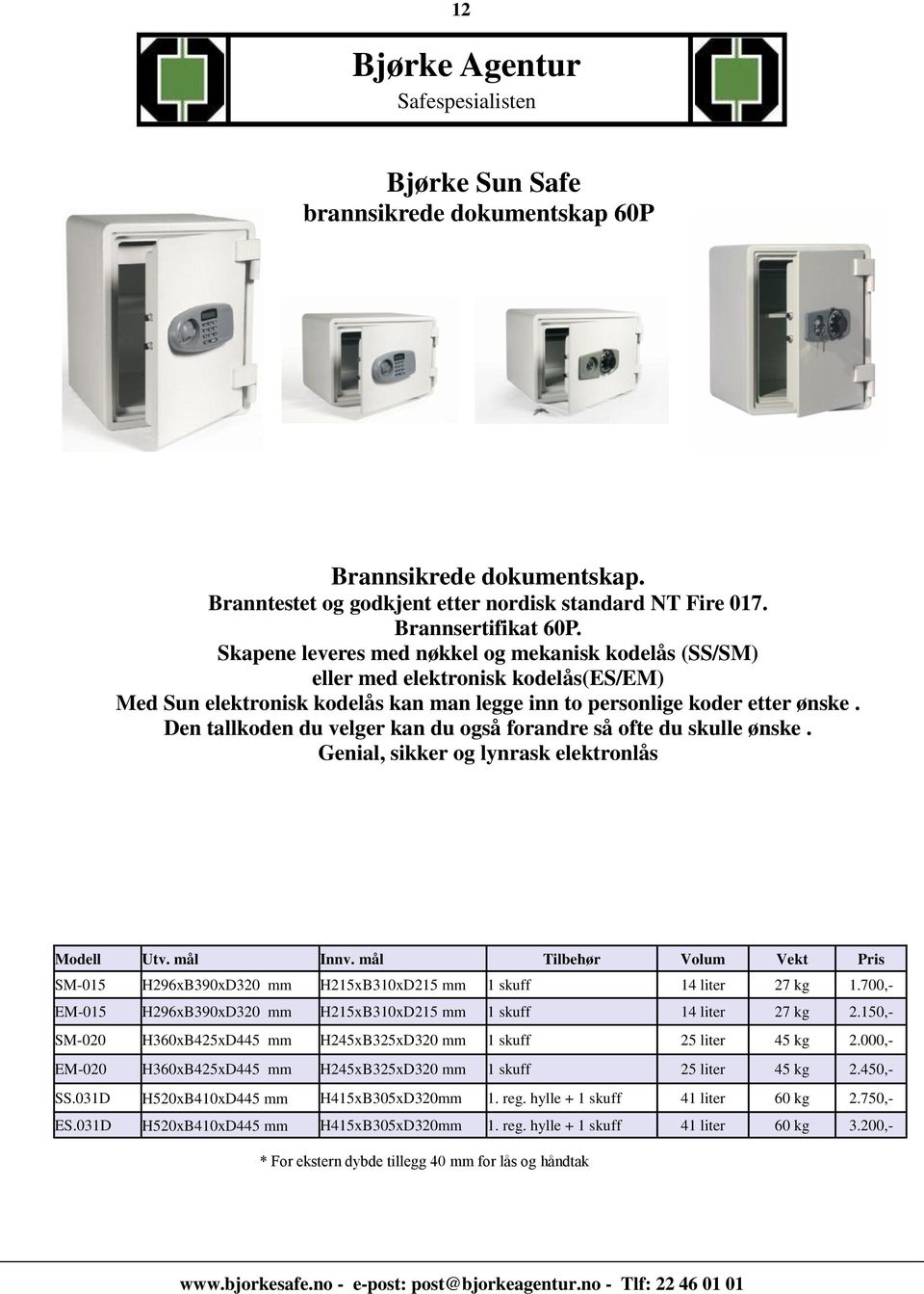 Den tallkoden du velger kan du også forandre så ofte du skulle ønske. Genial, sikker og lynrask elektronlås Modell Utv. mål Innv.