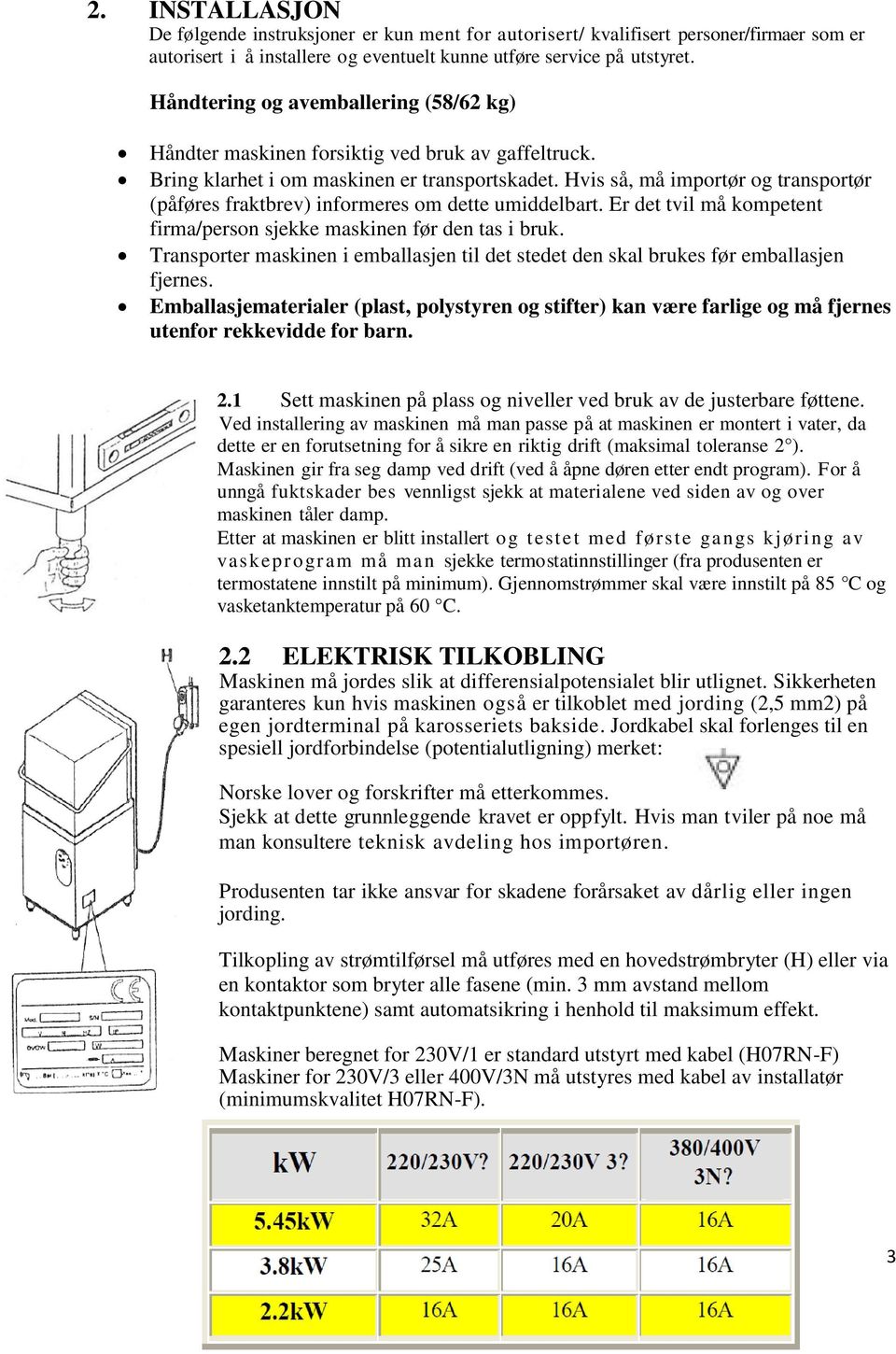 Hvis så, må importør og transportør (påføres fraktbrev) informeres om dette umiddelbart. Er det tvil må kompetent firma/person sjekke maskinen før den tas i bruk.