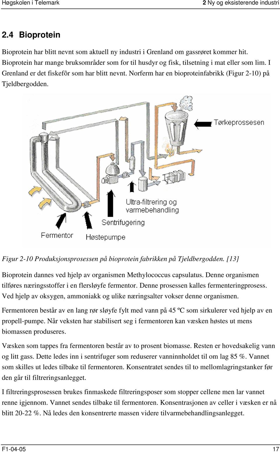 Norferm har en bioproteinfabrikk (Figur 2-10) på Tjeldbergodden. Figur 2-10 Produksjonsprosessen på bioprotein fabrikken på Tjeldbergodden.