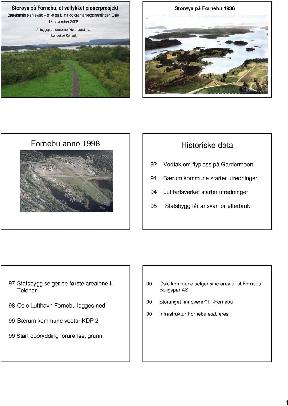 kommune starter utredninger 94 Luftfartsverket starter utredninger 95 Statsbygg får ansvar for etterbruk 97 Statsbygg selger de første arealene til Telenor 98 Oslo