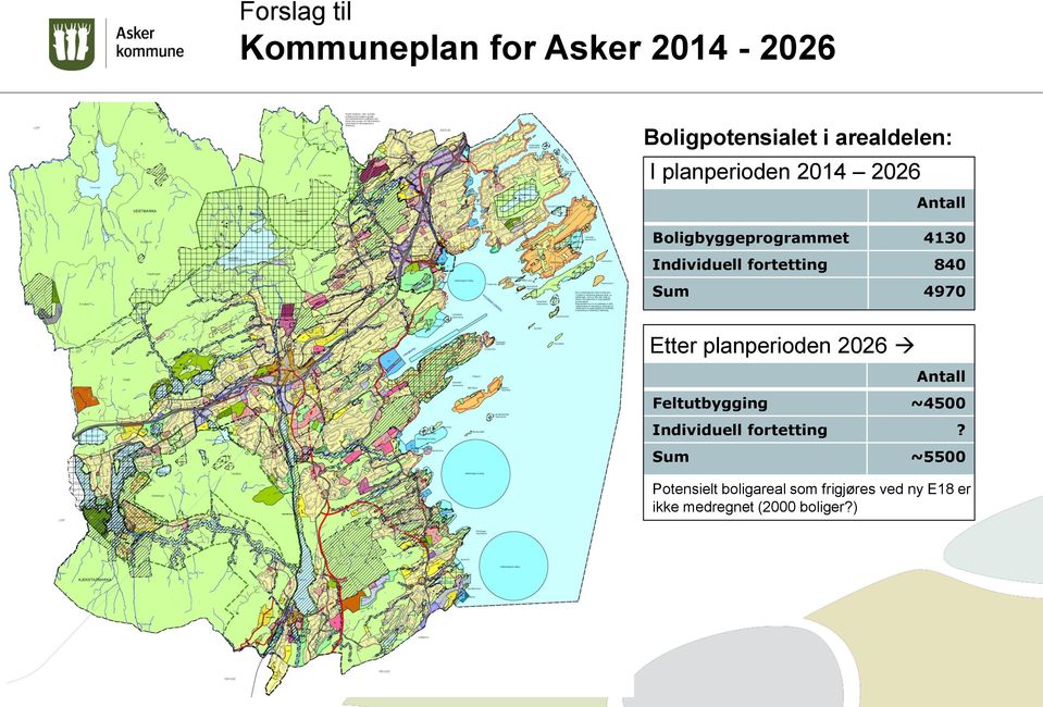 Sum 4970 Etter planperioden 2026 Antall Feltutbygging ~4500 Individuell fortetting?