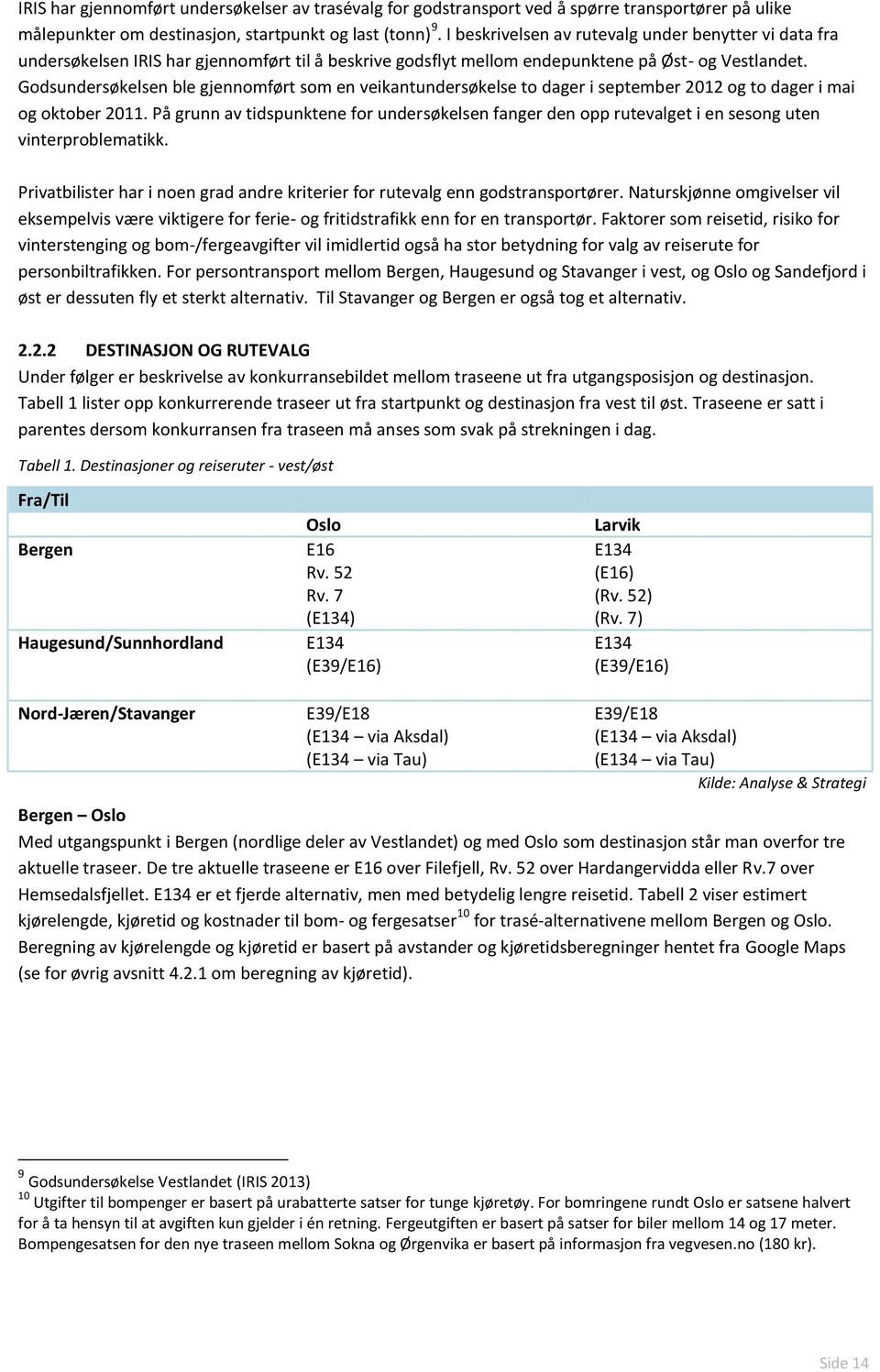 Godsundersøkelsen ble gjennomført som en veikantundersøkelse to dager i september 2012 og to dager i mai og oktober 2011.