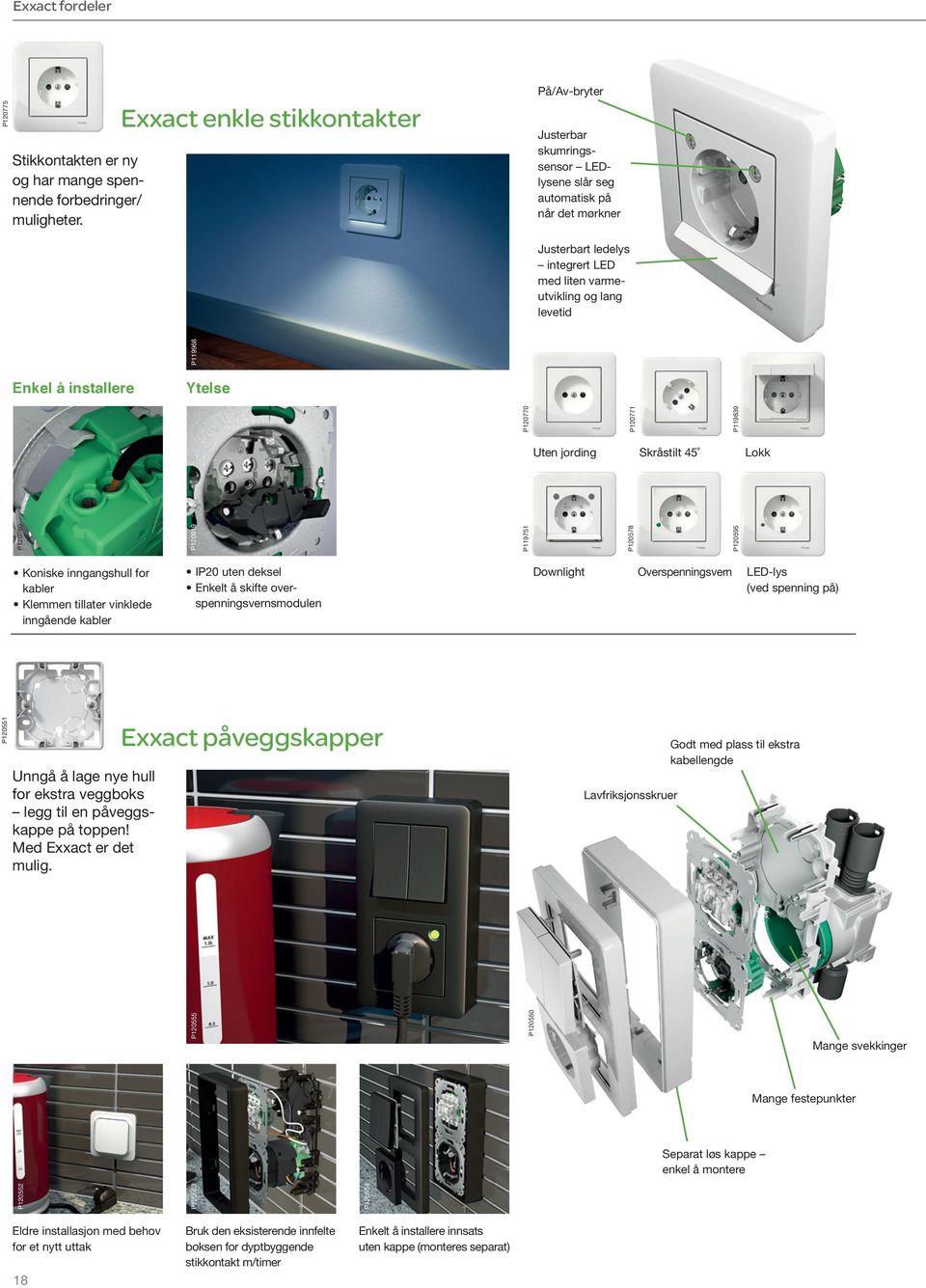 Enkel å installere Ytelse P120780 P120919 P119751 P120770 Uten jording P120578 P120771 Skråstilt 45 P120595 P119839 Lokk Koniske inngangshull for kabler Klemmen tillater vinklede inngående kabler