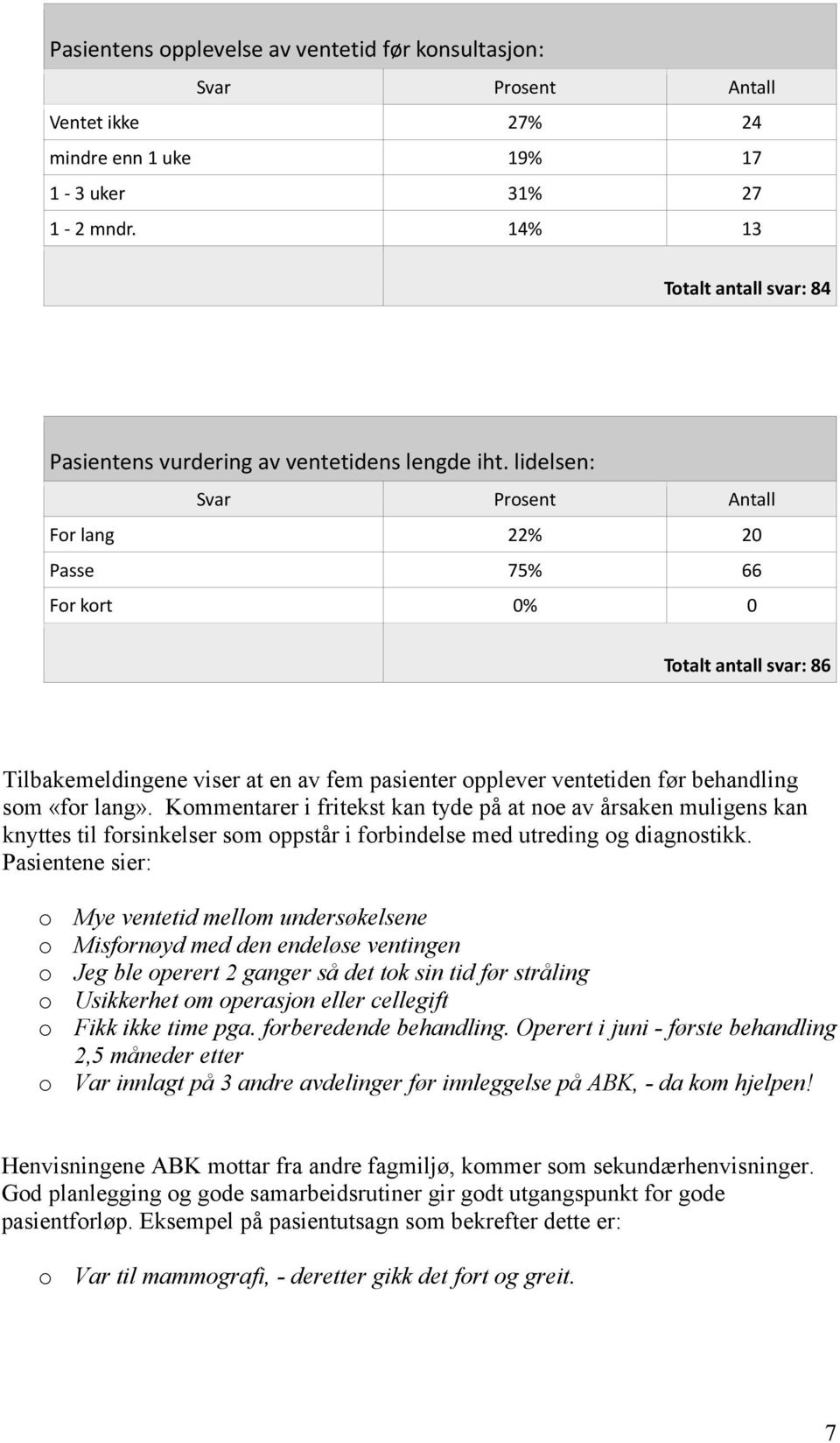 Kommentarer i fritekst kan tyde på at noe av årsaken muligens kan knyttes til forsinkelser som oppstår i forbindelse med utreding og diagnostikk.