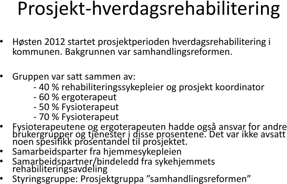 Fysioterapeutene og ergoterapeuten hadde også ansvar for andre brukergrupper og tjenester i disse prosentene.