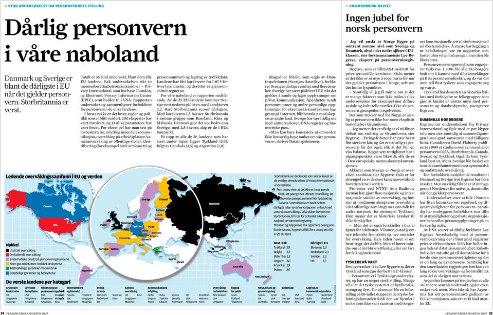 Totalt er 36 land undersøkt, blant dem alle EU-landene.