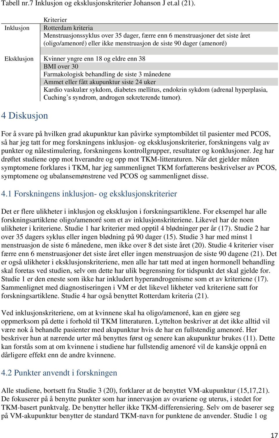 Kvinner yngre enn 18 og eldre enn 38 BMI over 30 Farmakologisk behandling de siste 3 månedene Ammet eller fått akupunktur siste 24 uker Kardio vaskulær sykdom, diabetes mellitus, endokrin sykdom