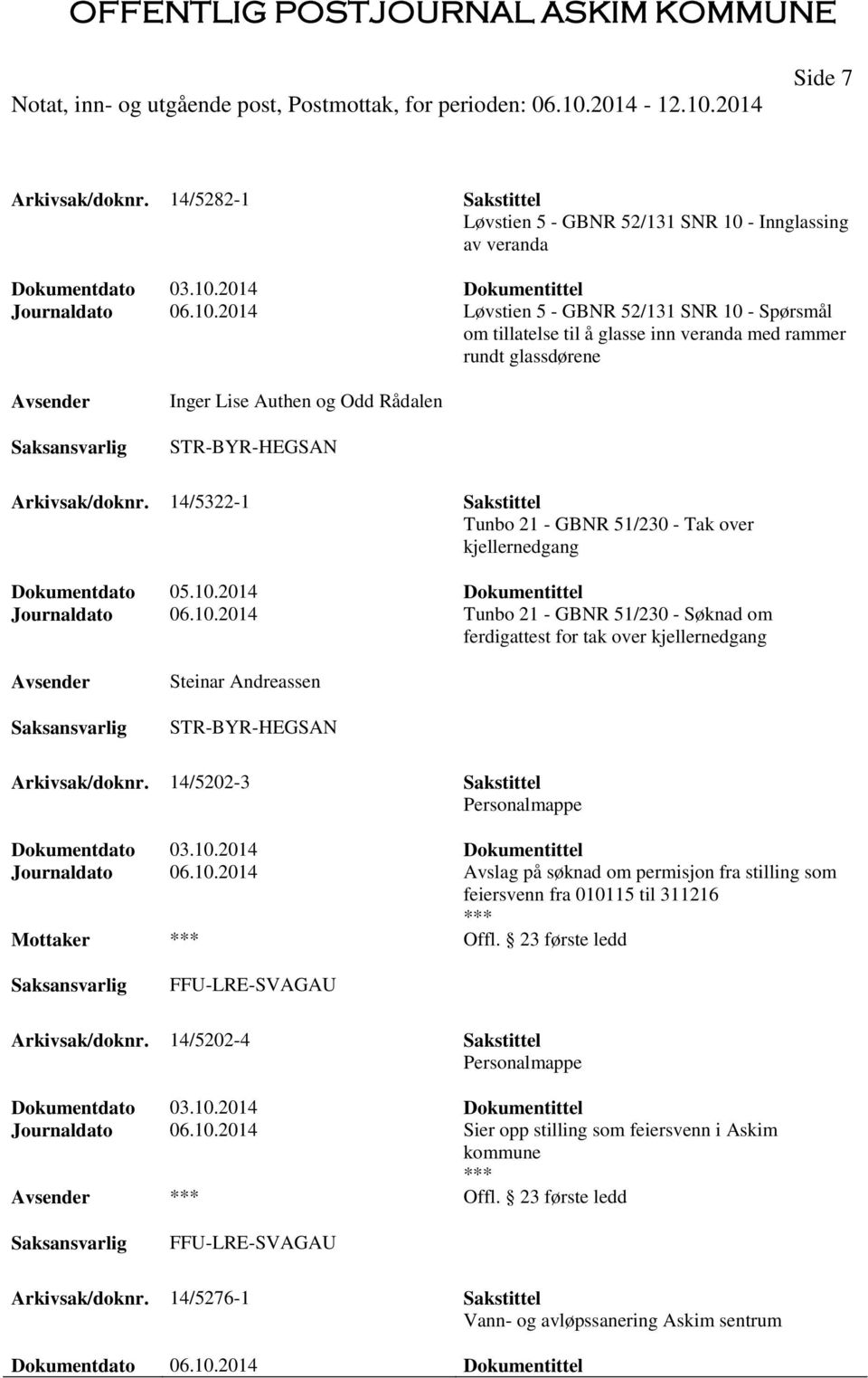 2014 Løvstien 5 - GBNR 52/131 SNR 10 - Spørsmål om tillatelse til å glasse inn veranda med rammer rundt glassdørene Inger Lise Authen og Odd Rådalen STR-BYR-HEGSAN Arkivsak/doknr.