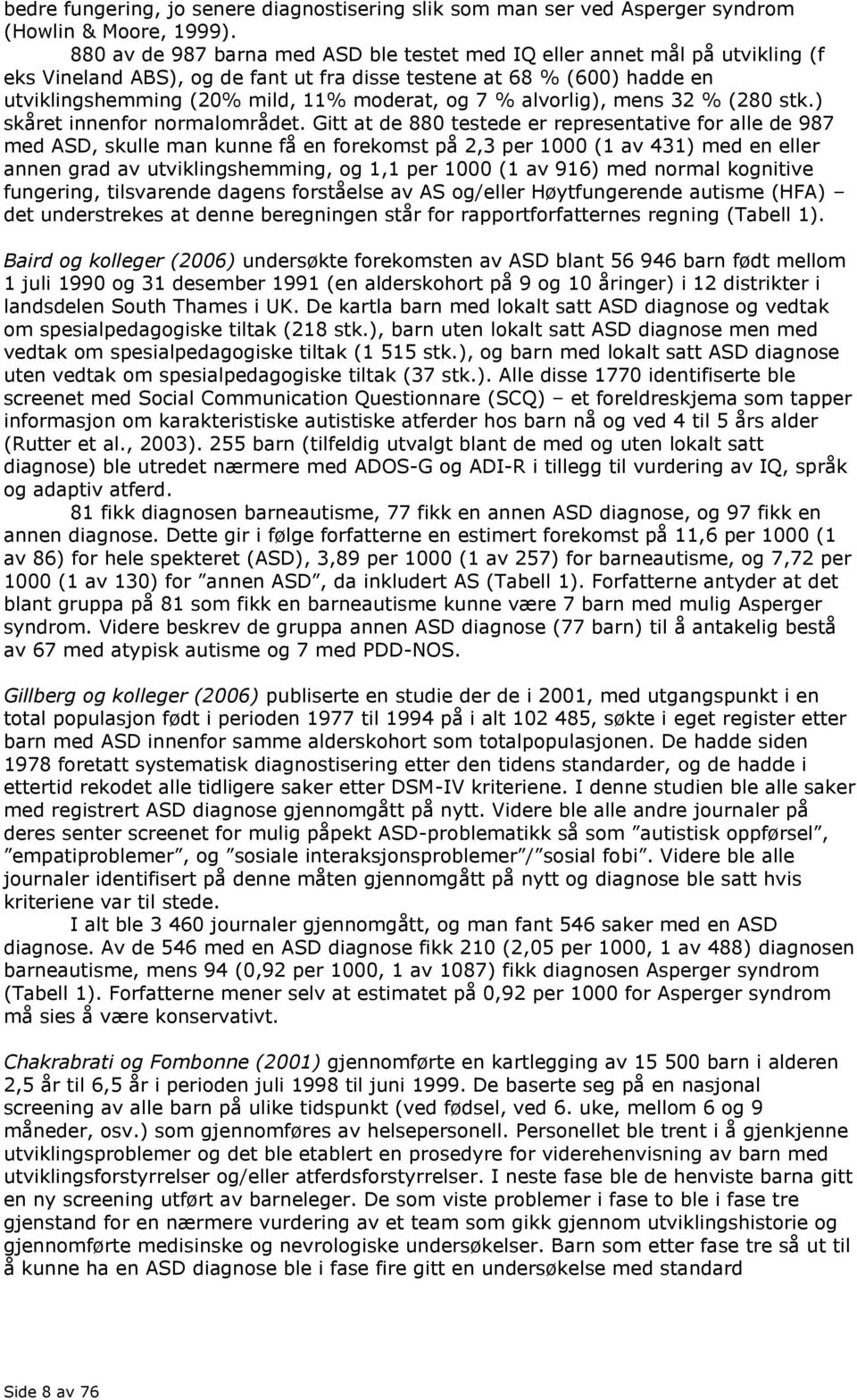 % alvorlig), mens 32 % (280 stk.) skåret innenfor normalområdet.