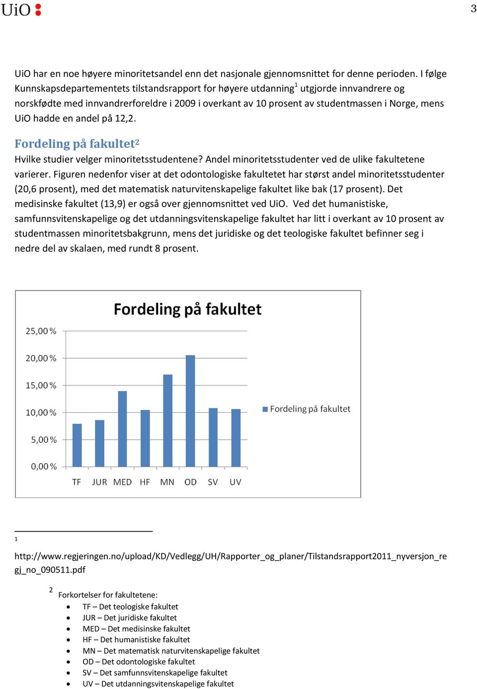 hadde en andel på 12,2. Fordeling på fakultet 2 Hvilke studier velger minoritetsstudentene? Andel minoritetsstudenter ved de ulike fakultetene varierer.