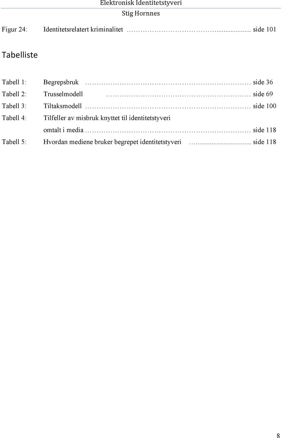 side 69 Tabell 3: Tiltaksmodell side 100 Tabell 4: Tilfeller av misbruk