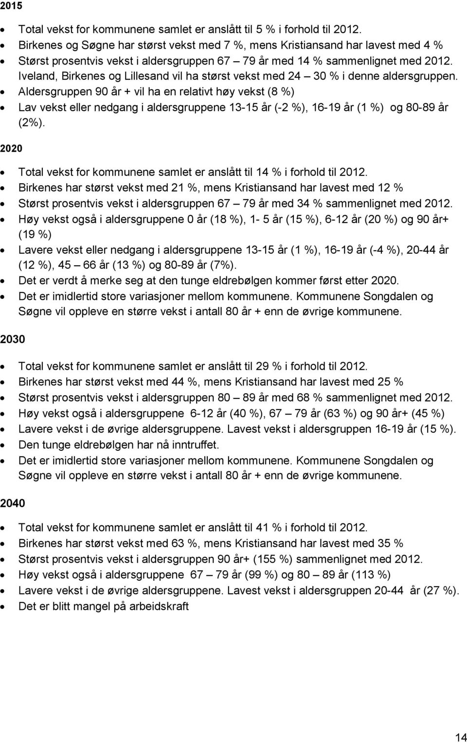 Iveland, Birkenes og Lillesand vil ha størst vekst med 24 30 % i denne aldersgruppen.