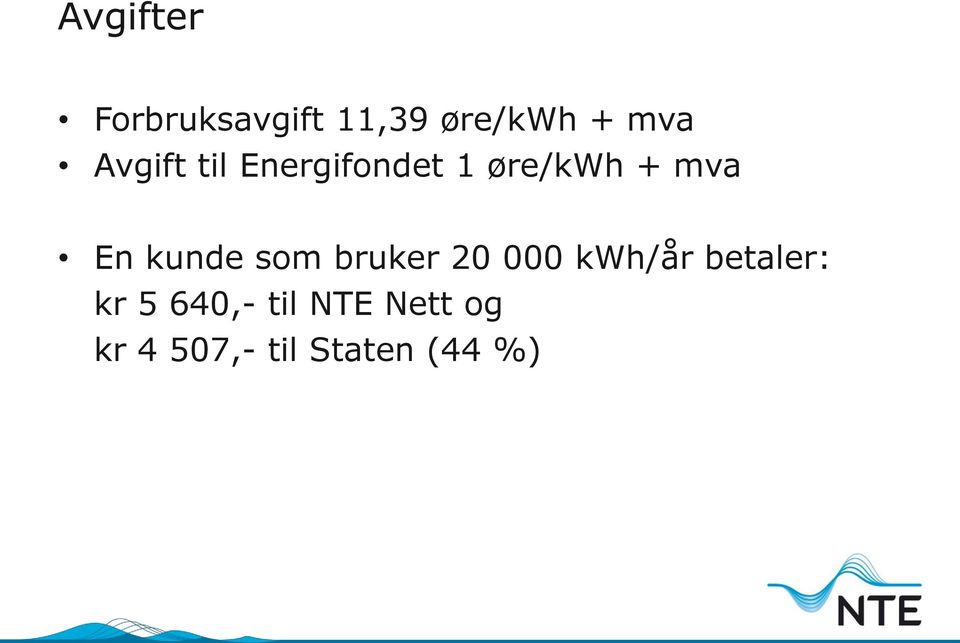 kunde som bruker 20 000 kwh/år betaler: kr 5